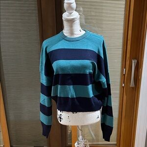Navy Blue & Teal striped sweater - size XS
